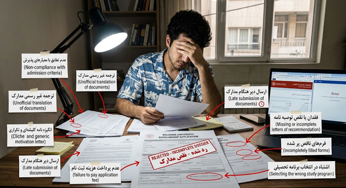 اشتباهات رایج در درخواست بورسیه بولونیا