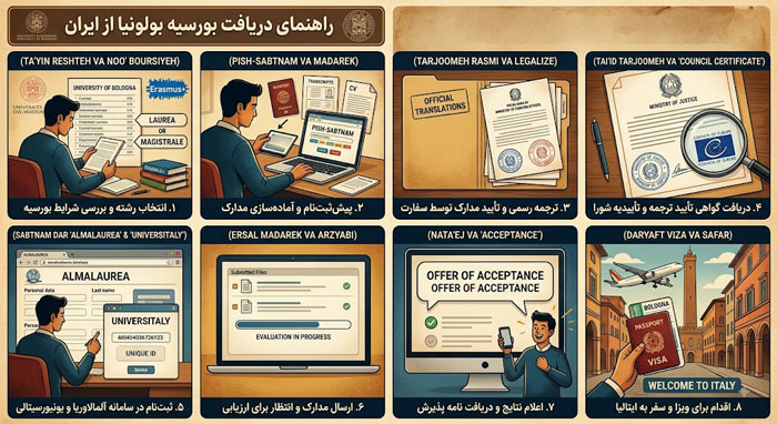 مراحل دریافت بورسیه بولونیا از ایران